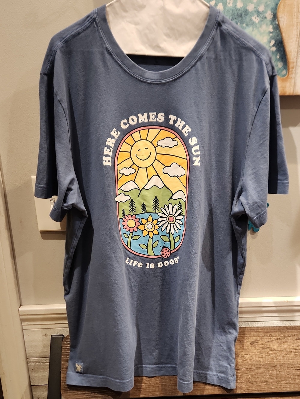 Life Is Good Blue 'Here Comes The Sun' Graphic Tee Men's Sz L T-shirt